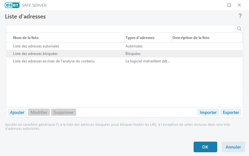 Gestion des listes d'URL Gestion des listes d'URL