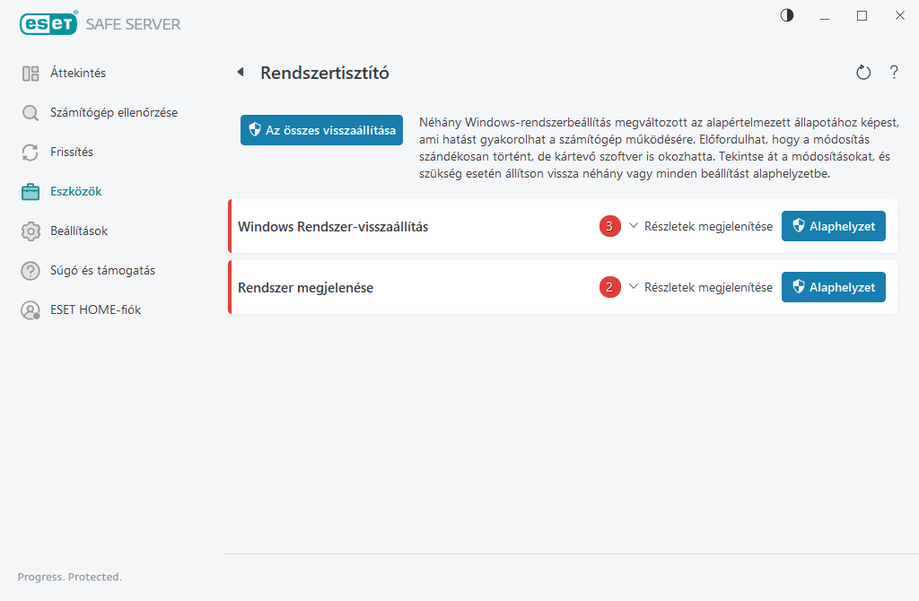 Rendszerbeállítások visszaállítása