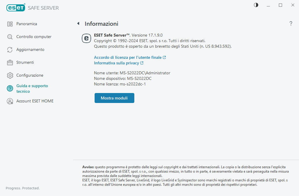 Dettagli sulla versione installata Dettagli sulla versione installata
