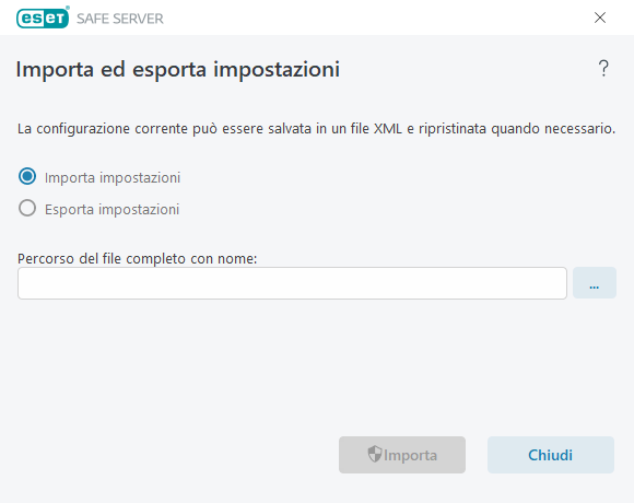 Importa ed esporta impostazioni Importa ed esporta impostazioni