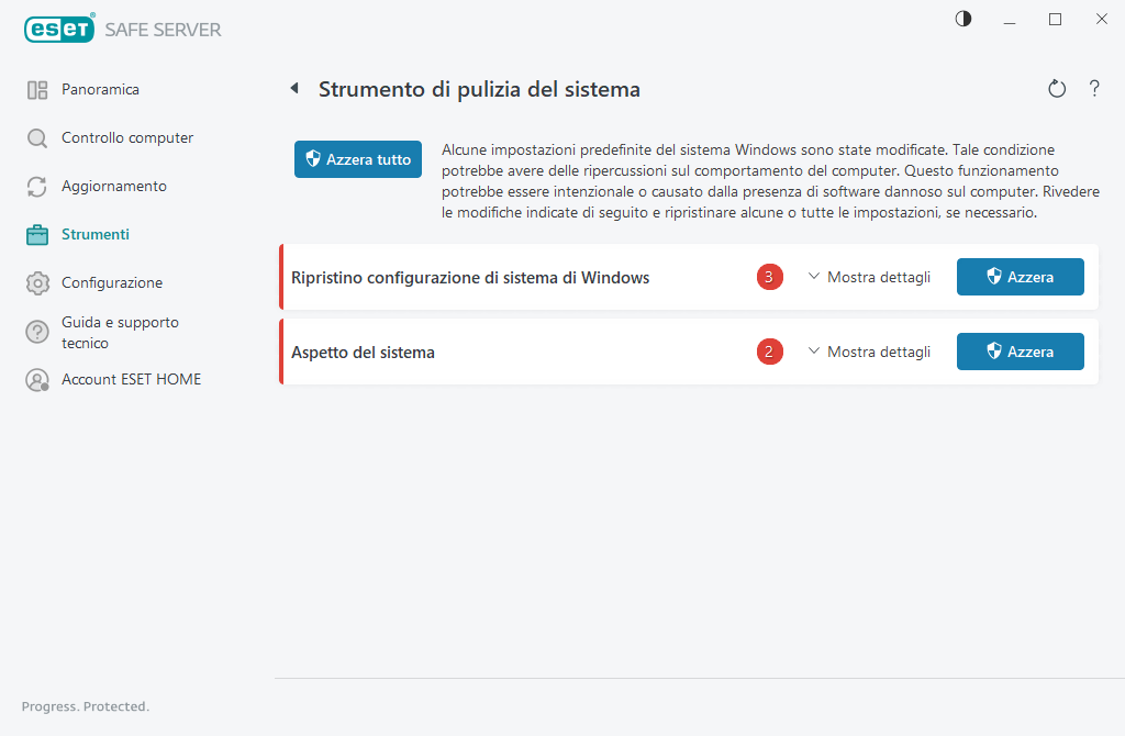 Ripristina impostazioni di sistema Ripristina impostazioni di sistema