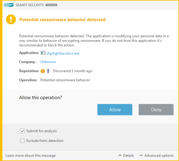 Aptiktas potencialus „Ransomware“ viruso elgesys