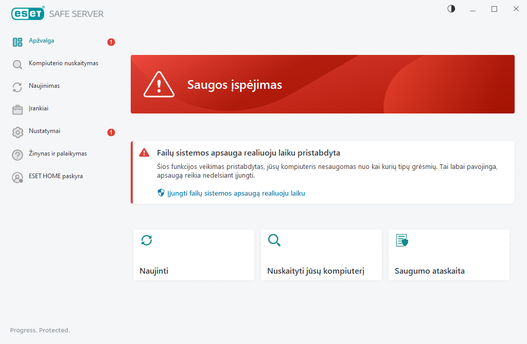 Nurodyta kritinė problema