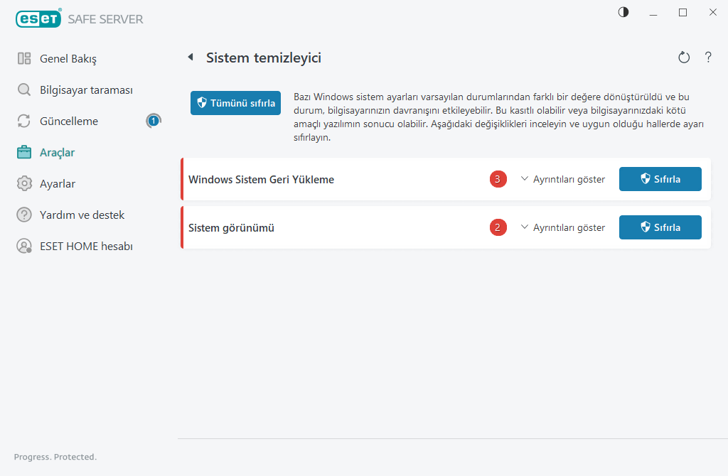 Sistem ayarlarını sıfırla