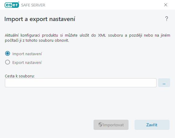 Import a export nastavení