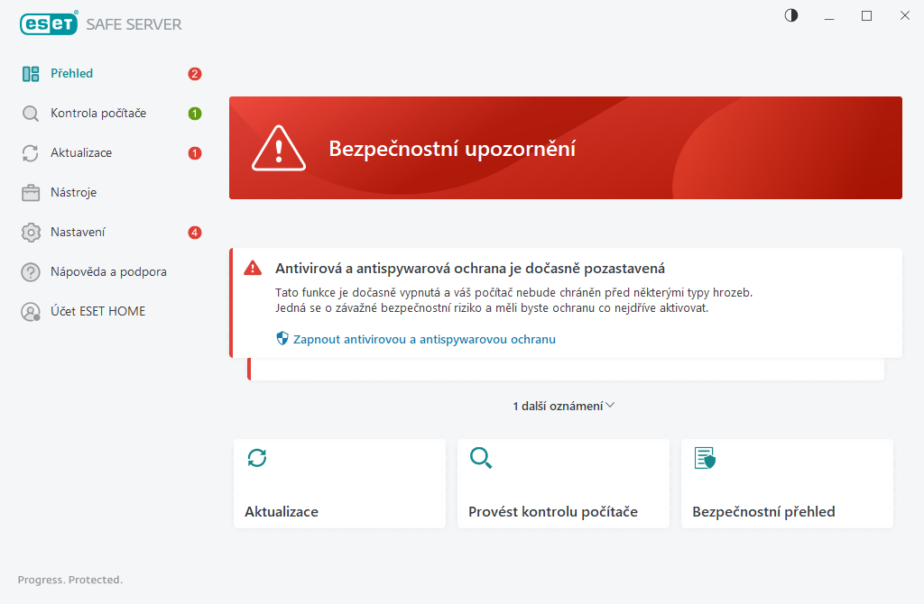 Pokud je indikován kritický problém