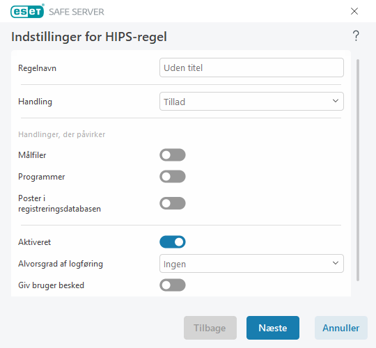 Indstillinger for HIPS-regel