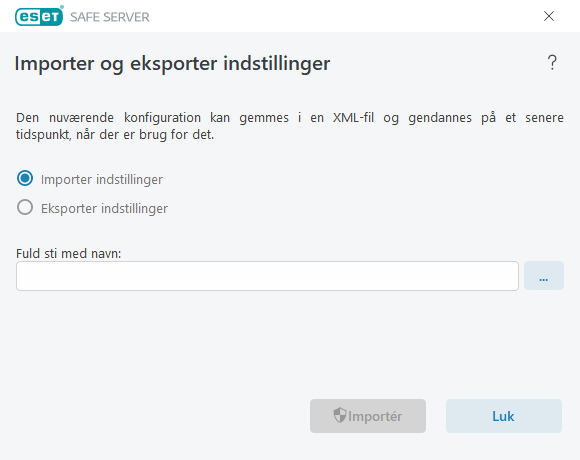 Importer og eksporter indstillinger