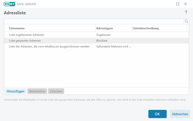 Verwaltung von URL-Listen Verwaltung von URL-Listen