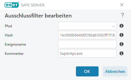 Ausschlussfilter bearbeiten Ausschlussfilter bearbeiten