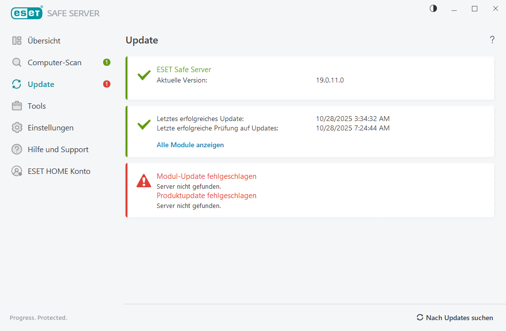 Modul-Update fehlgeschlagen