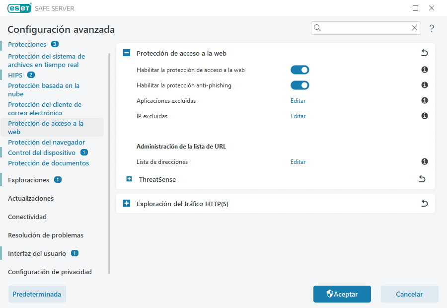 Protección del acceso a la Web