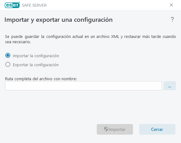 Importación y exportación de una configuración