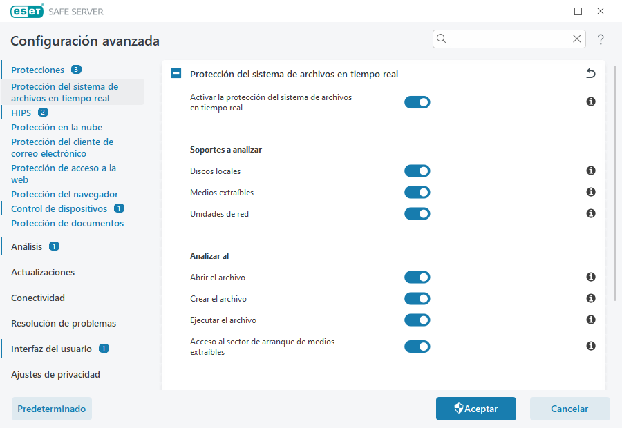 Protección del sistema de archivos en tiempo real Protección del sistema de archivos en tiempo real