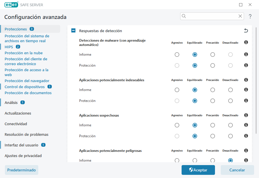 Respuestas de detección Respuestas de detección