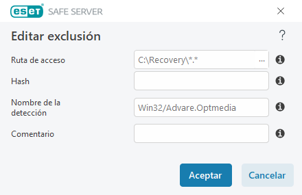 Editar exclusión Editar exclusión