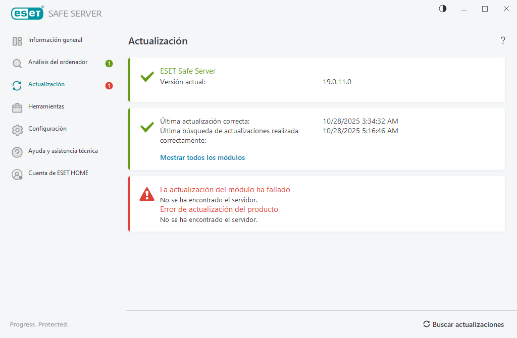 La actualización del módulo ha fallado