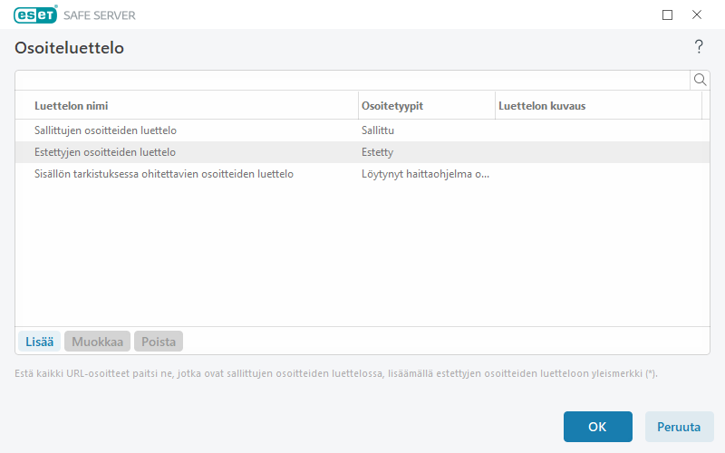 URL-luettelon hallinta URL-luettelon hallinta