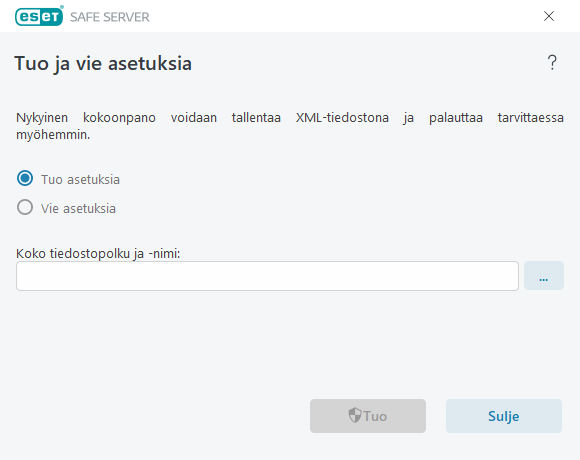 Asetusten tuonti ja vienti