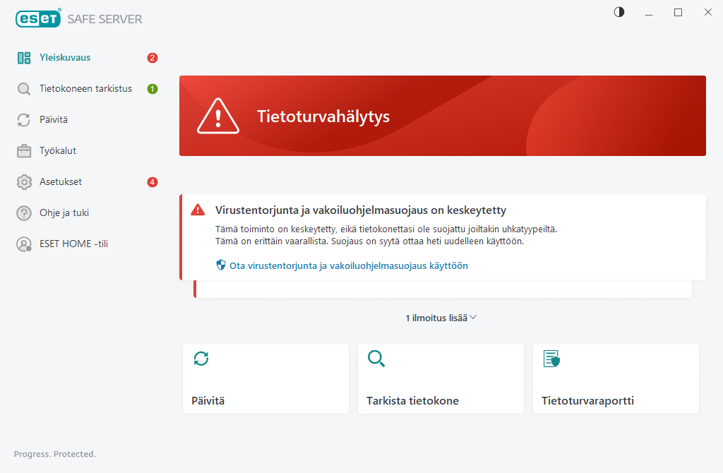 Kriittinen ongelma ilmoitettu Kriittinen ongelma ilmoitettu