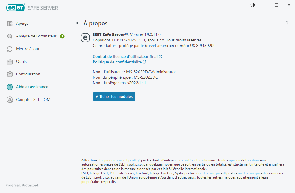 Détails à propos de la version installée Détails à propos de la version installée