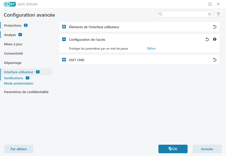Configuration de l'accès