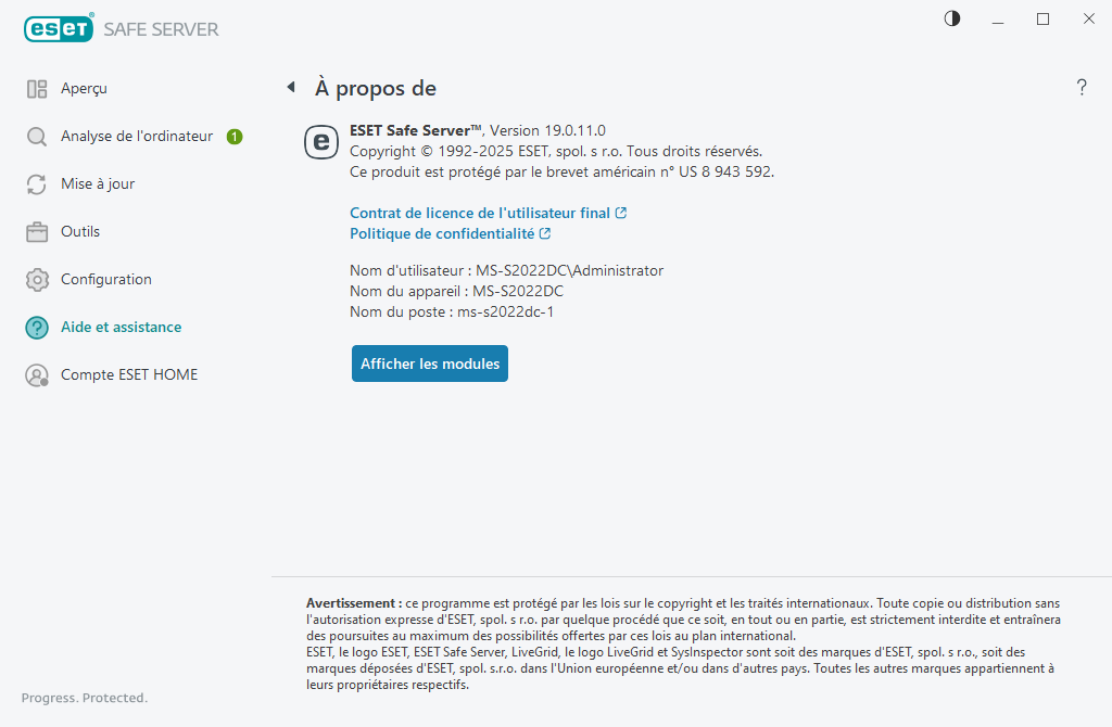 Informations détaillées sur la version installée
