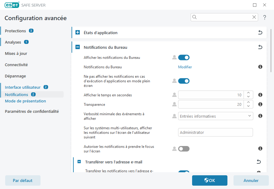 Transférer les notifications Transférer les notifications
