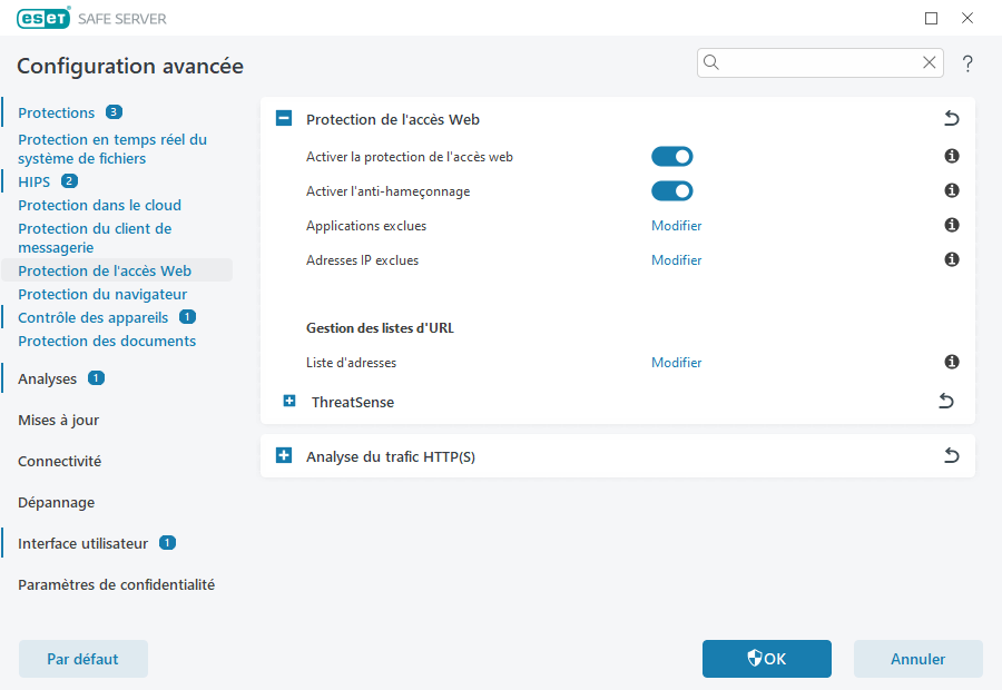 Protection de l’accès Web Protection de l’accès Web