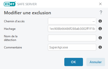 Modifier une exclusion Modifier une exclusion