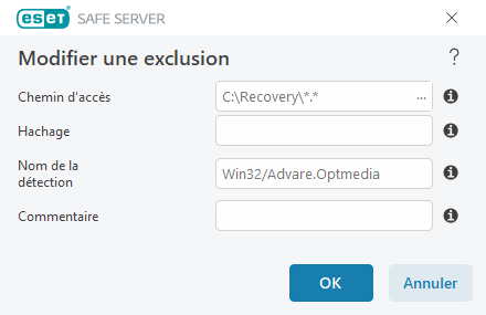 Modifier une exclusion Modifier une exclusion