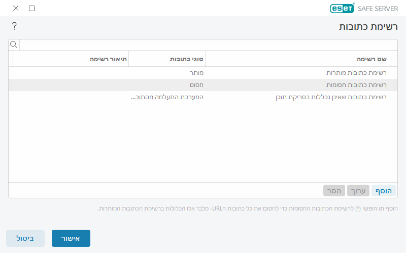 ניהול רשימה של כתובות URL ניהול רשימה של כתובות URL