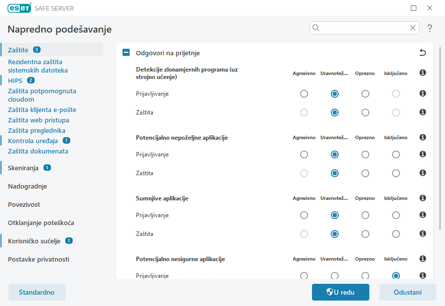 Napredno podešavanje Napredno podešavanje