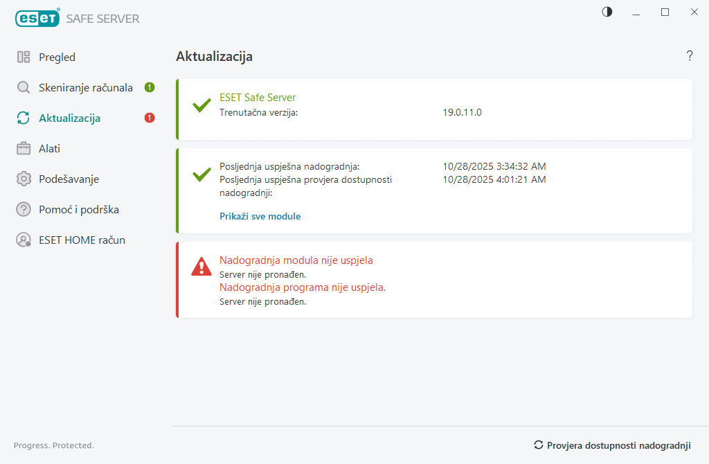 Nadogradnja modula nije uspjela Nadogradnja modula nije uspjela