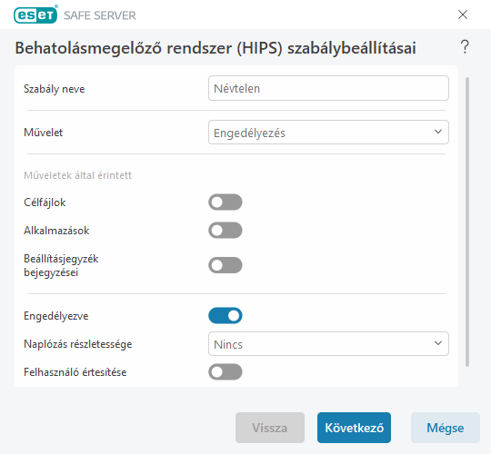 Behatolásmegelőző rendszer szabálybeállításai Behatolásmegelőző rendszer szabálybeállításai