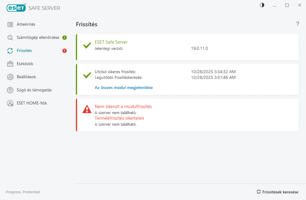 Nem sikerült a modulfrissítés Nem sikerült a modulfrissítés
