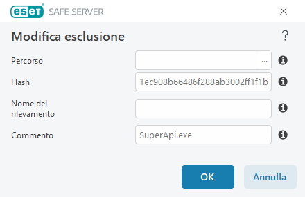 Modifica esclusione Modifica esclusione
