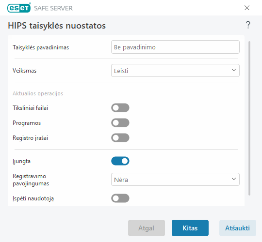 HIPS taisyklės parametrai