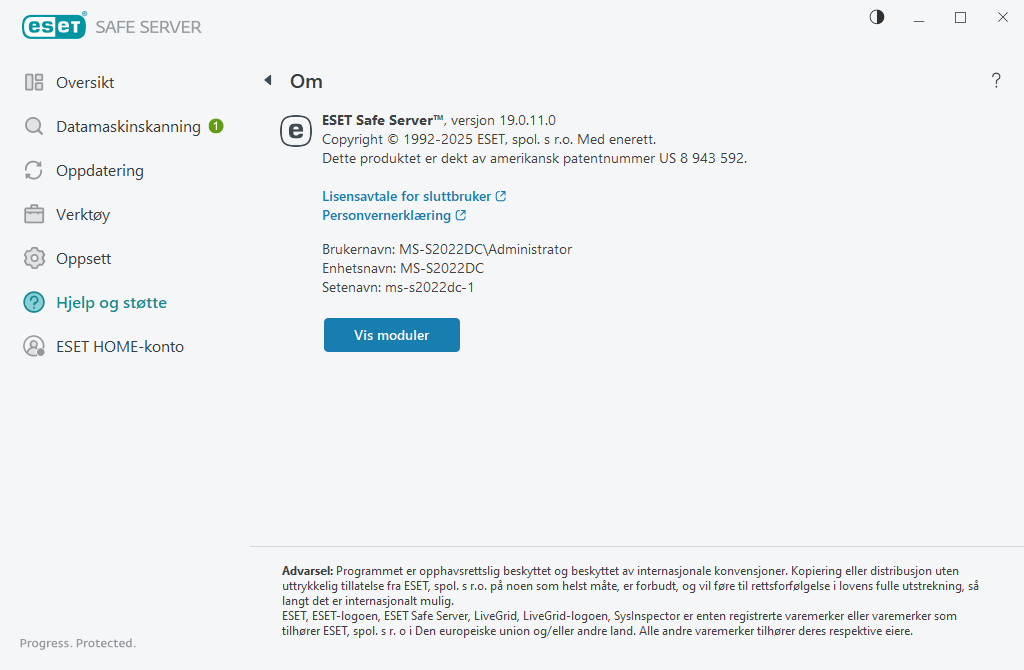 Detaljer om den installerte versjonen