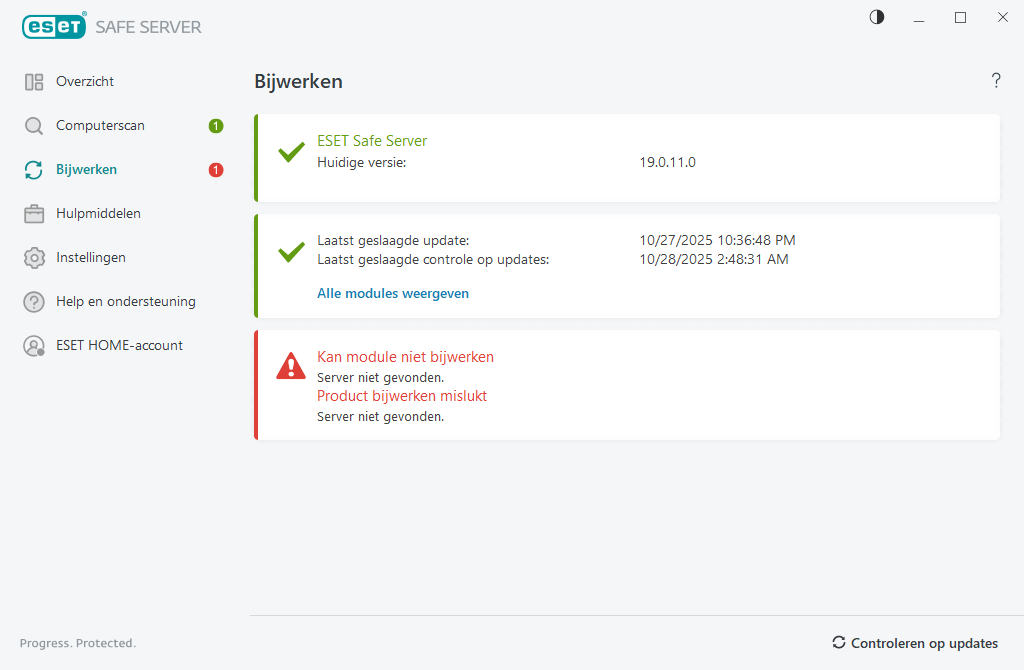 Module bijwerken mislukt