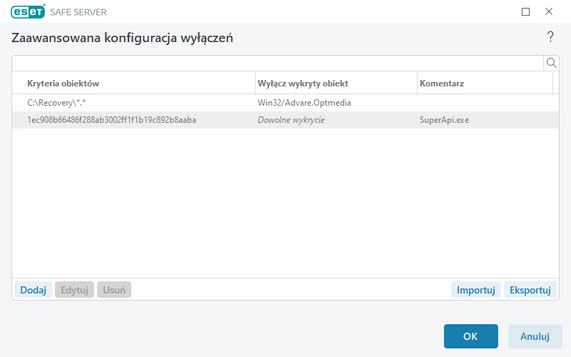 Pliki i foldery wyłączone ze skanowania Pliki i foldery wyłączone ze skanowania
