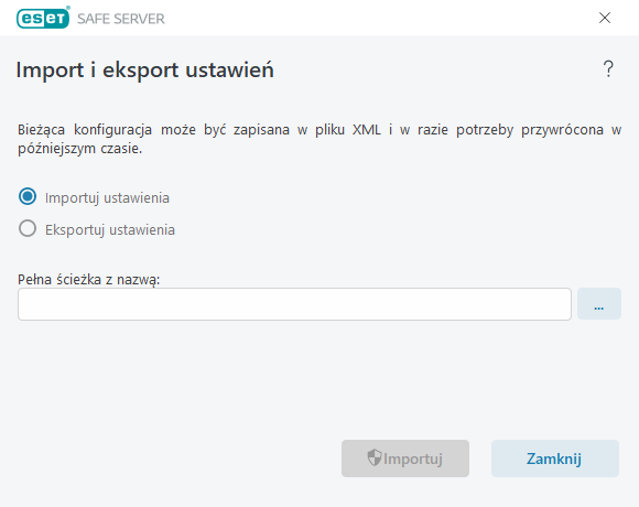 Import i eksport ustawień Import i eksport ustawień