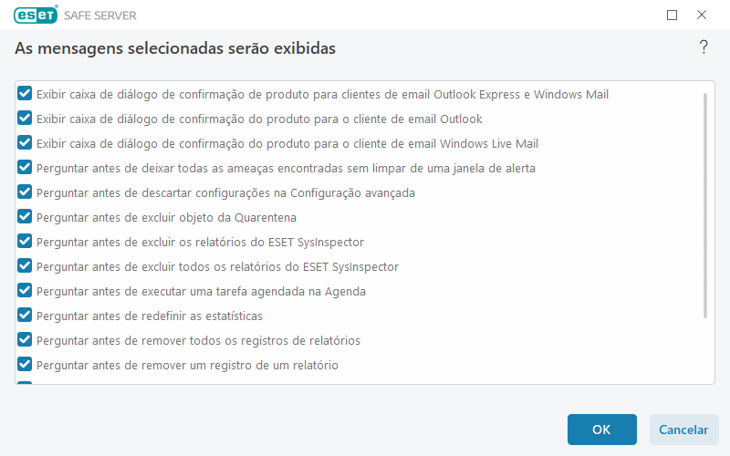 Mensagens de confirmação