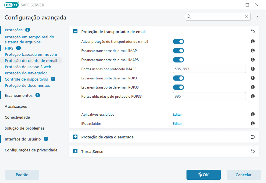 Proteção de transportador de email