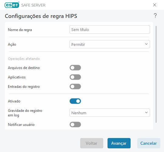 Configurações de regra HIPS