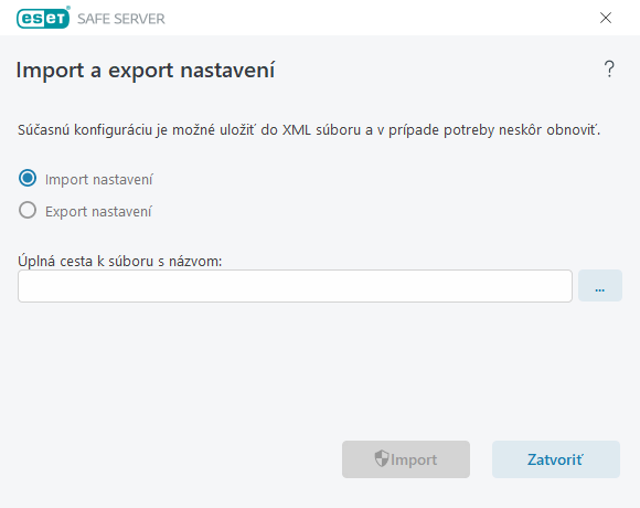 Import a export nastavení