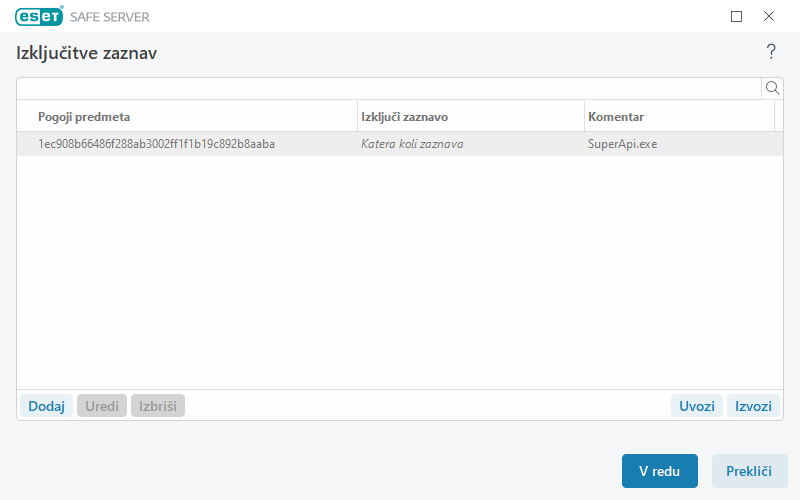 Urejanje izključitve