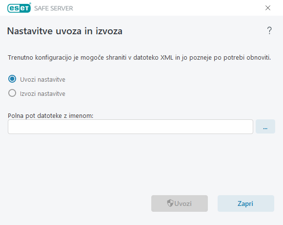 Uvoz in izvoz nastavitev Uvoz in izvoz nastavitev