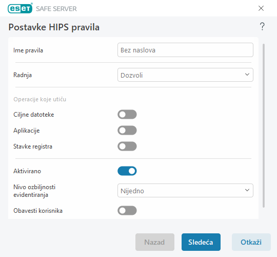 Postavke HIPS pravila Postavke HIPS pravila