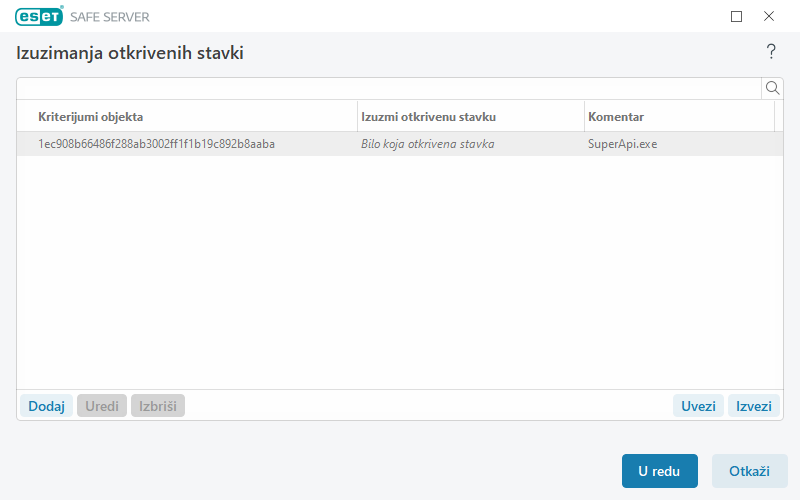Uređivanje izuzetka Uređivanje izuzetka